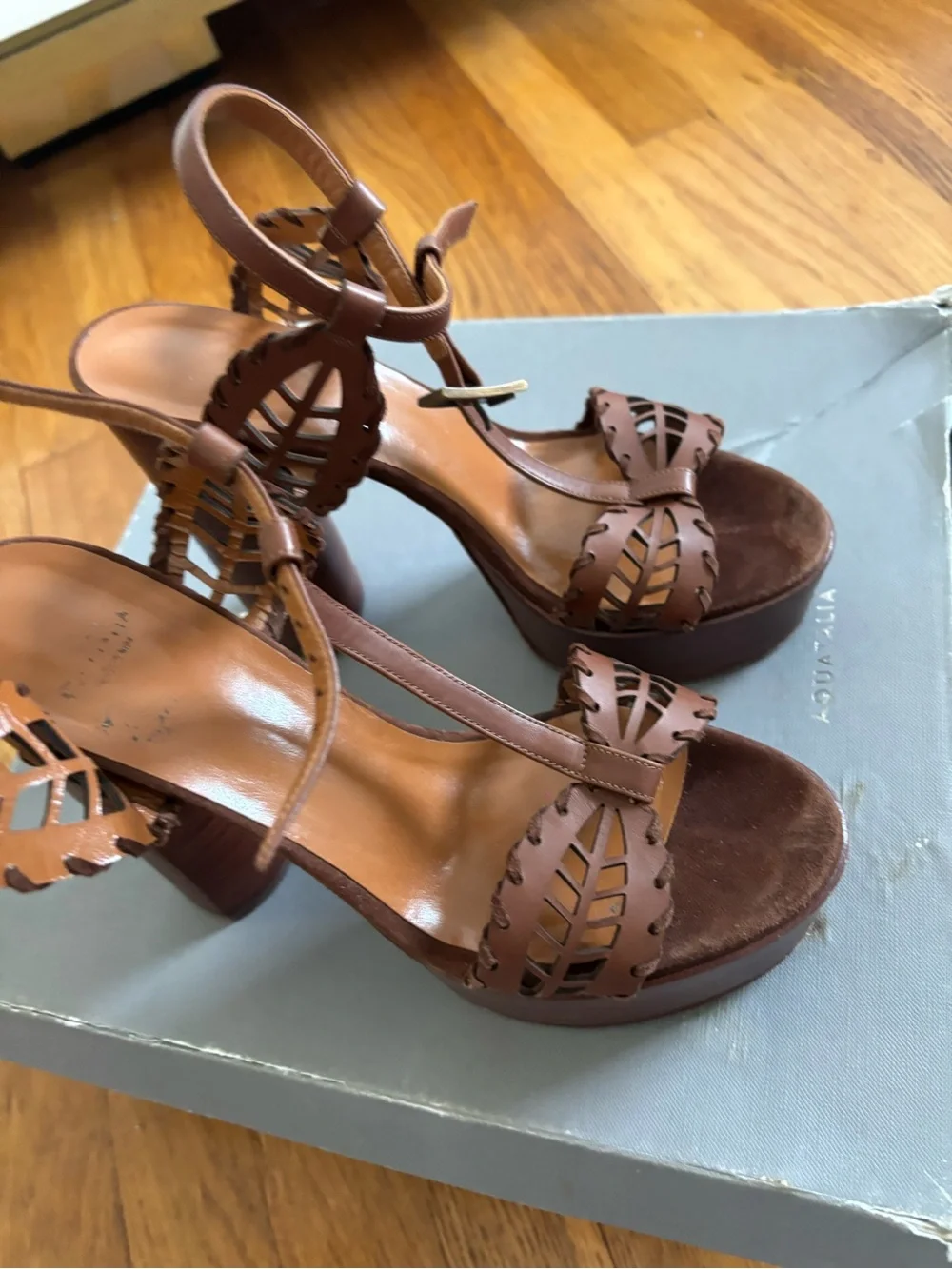 Aquatalia Brown Leather Cutout Platform Sandals